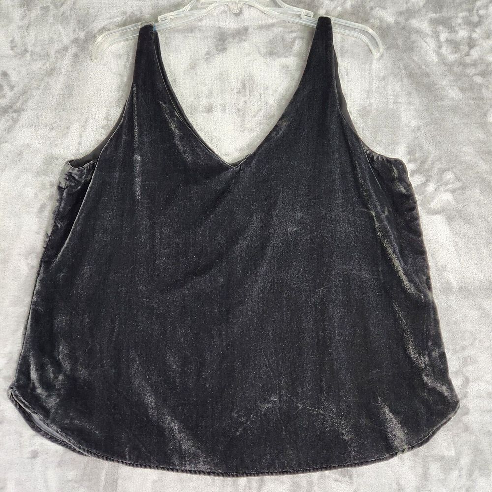 LOFT Ann Taylor Tank Top Women M Charcoal Gray Velvet VNeck Fairy Goth Y2K NEW